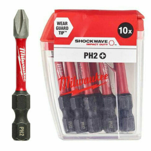 Milwaukee Milwaukee 10pc 50mm Shockwave PH2 Impact Screwdriver Drill Bits Set MIL472048 1