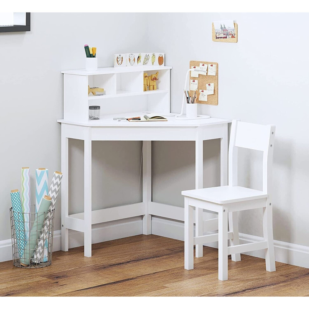 White Corner Study Table & Chair Wooden Study Computer Desk for Kids Unisex Xmas