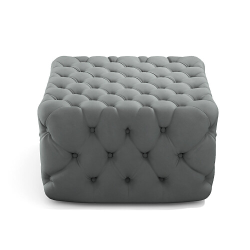 Living And Home (Grey) Deep Buttoned Square Velvet Footstool Coffee Table 2