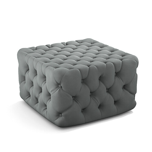 Living And Home (Grey) Deep Buttoned Square Velvet Footstool Coffee Table 1