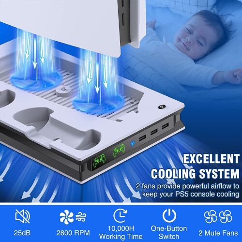 PS5 Stand with 2 Cooling Fan ,PS5 Controller Charger for Playstation 5 1