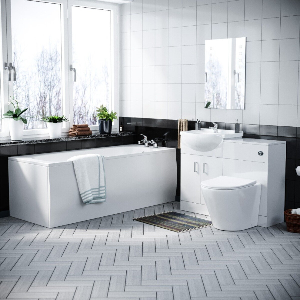 Nes Home Kelly 550Mm Basin Vanity Cabinet With Wc, Btw Toilet & Acrylic Bath Suite White