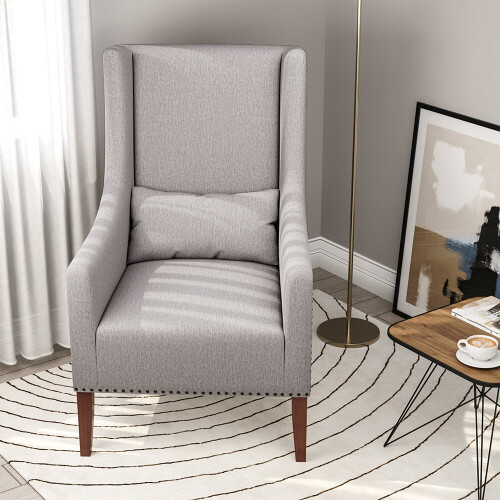 Living And Home Burlap High Back Studded Armchair with Cushion 1