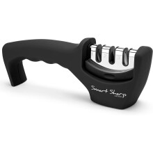 (Black) Lantana Smart Sharp Knife Sharpener - Professional 3 Stage Manual Sharpener for Sharpening Kitchen Knives - Ceramic Stone, Tungsten Carbide