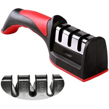 (3 Stage Sharpener) Kitchen Knife Sharpener, Manual Sharpening Professional, 3 Stage Knife and Scissors Sharpener with Non-Slip Base Diamond Tungsten Steel and
