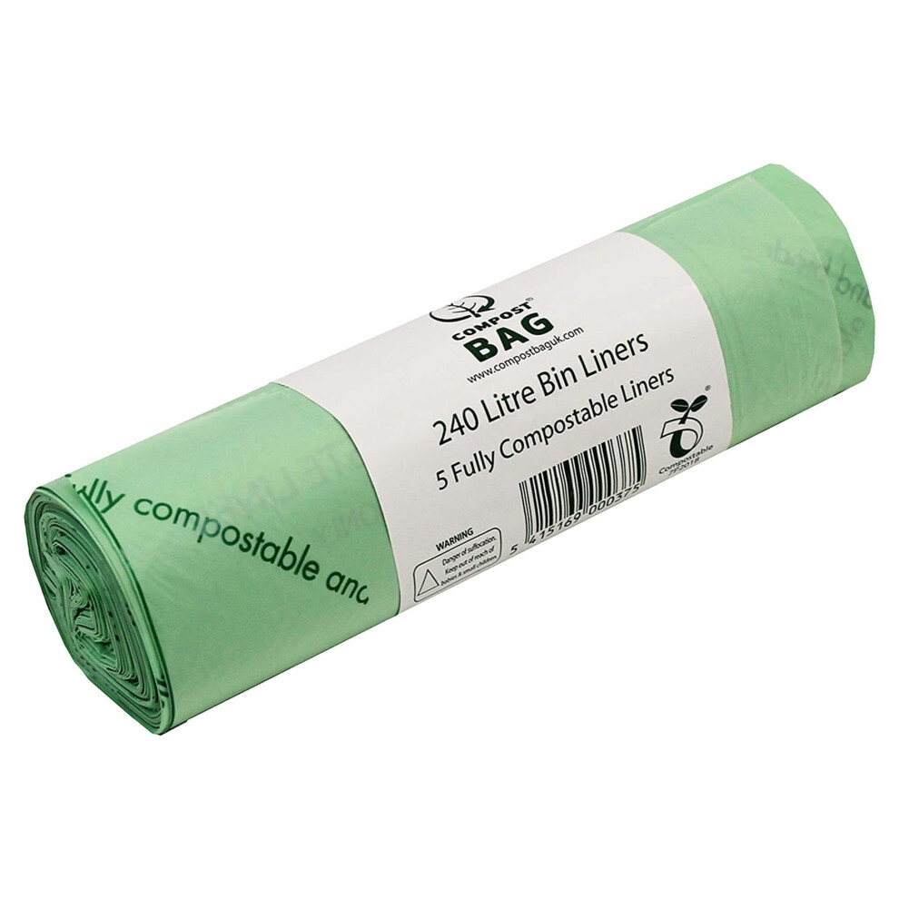 Biobag 240L X 5 Bags Fully Compostable Wheelie Bin Liners Sacks
