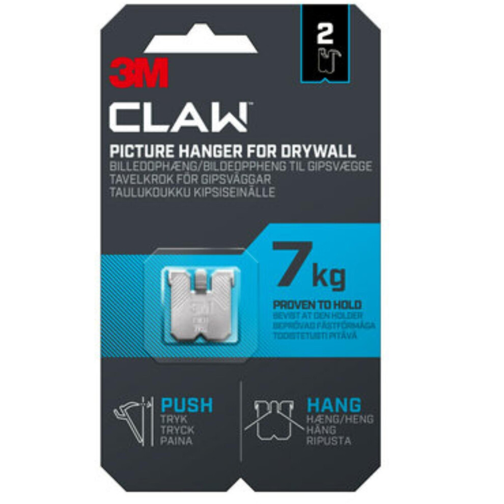 3M Claw Drywall Picture Hanger Push & Hang Holds 15 Lbs (7Kg) 2Pk