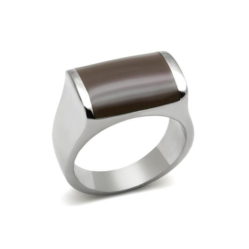 Photos - Ring High Polished No Plating Stainless Steel  with Epoxy, Brown - Size 8