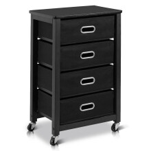 4-Drawer Mobile Filing Cabinet End Table with Brakes - Bedside/Office Storage on Wheels, Black Fabric & Steel