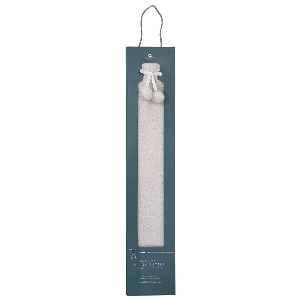 Aroma Home Cream Long Hot Water Bottle Teddy Fur Boucle Removable Cover Christmas Gift Box