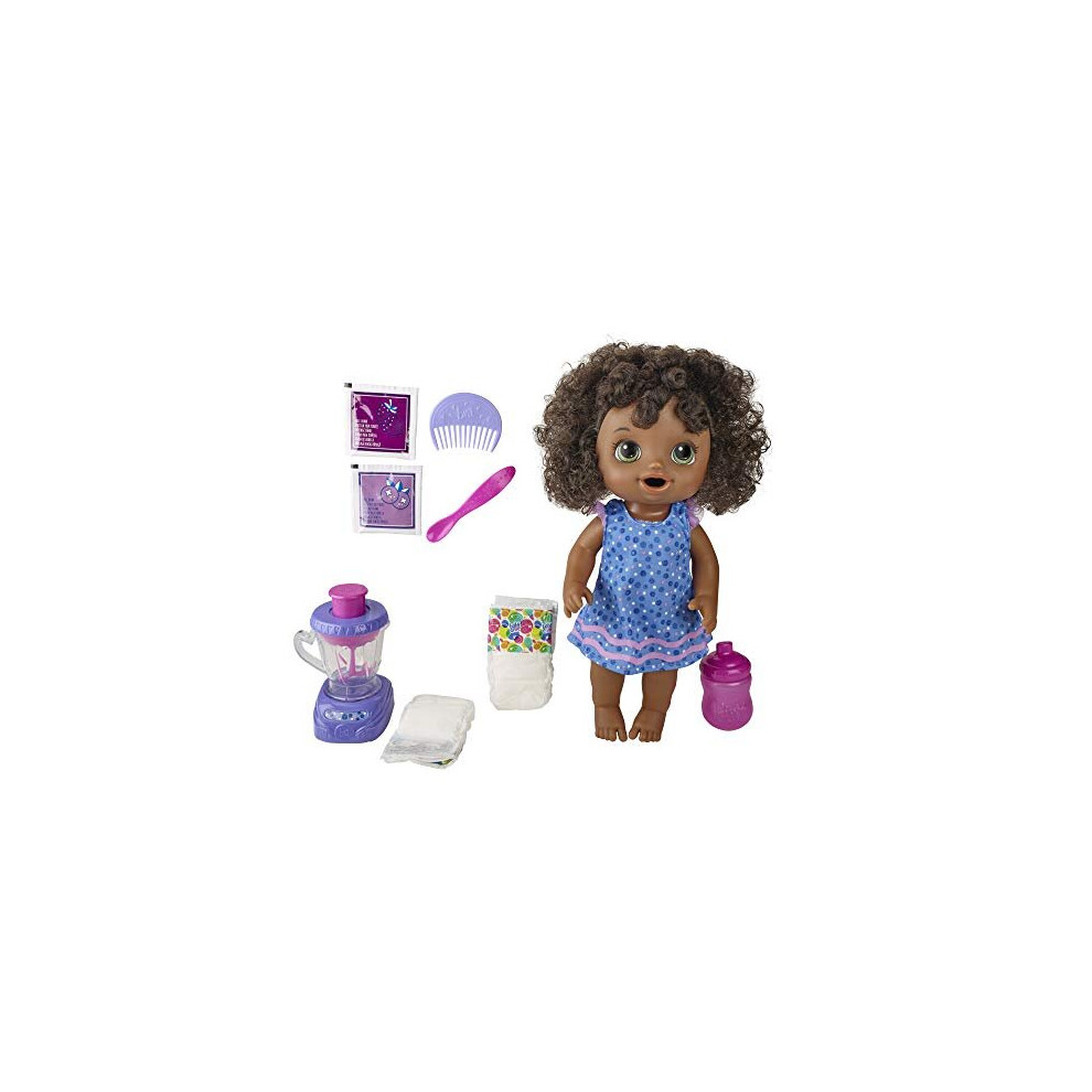 Baby Alive Magical Mixer Baby Doll Berry Shake with Blender Accessories, Drinks, Wets, Eats, Black Hair Toy fo