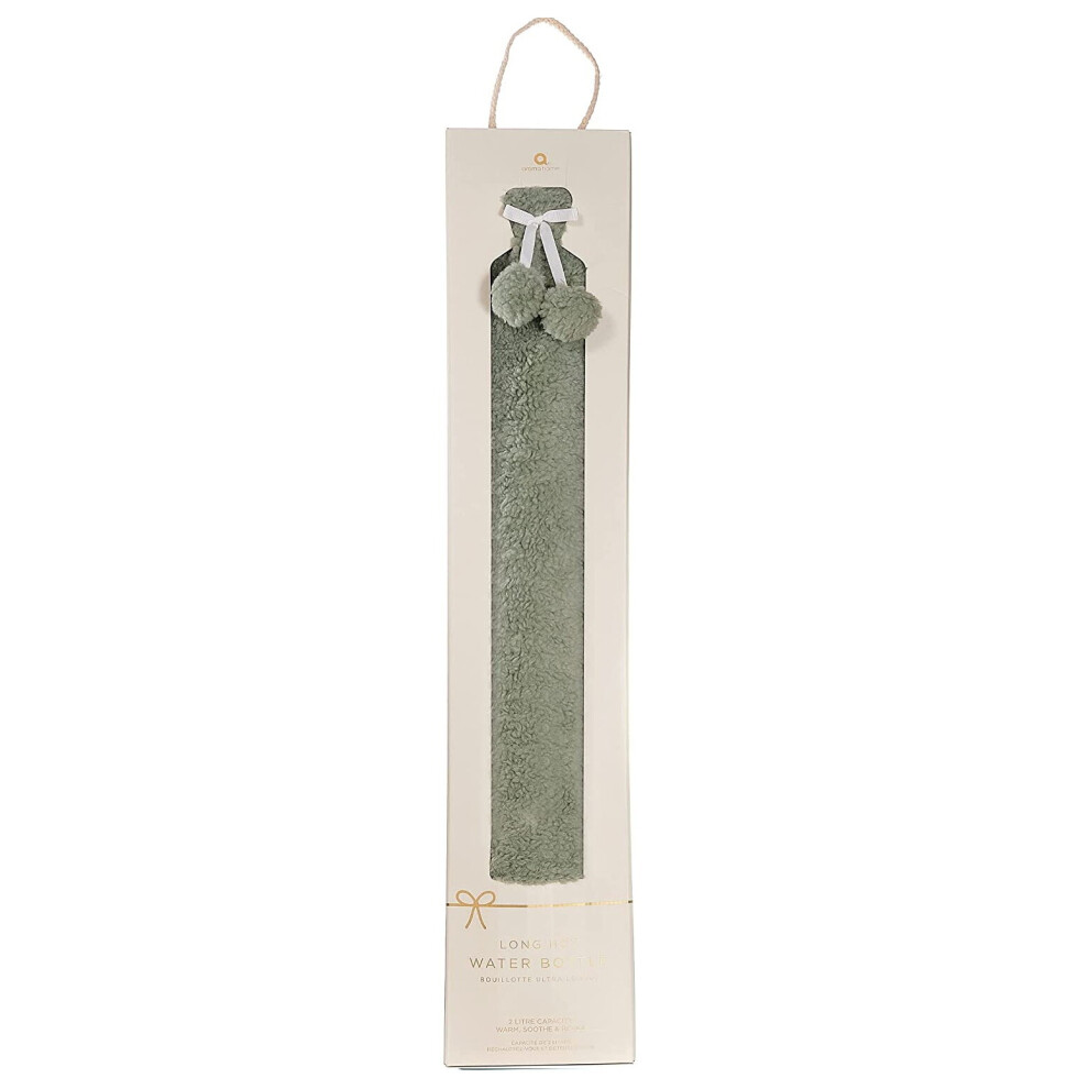 Aroma Home Green Long Hot Water Bottle Teddy Fur Boucle Removable Cover Christmas Gift Box