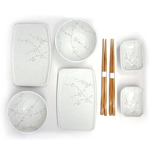 Happy Sales 8 Piece Japanese Cherry Blossom Dinnerware Set, White