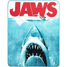 Silver Buffalo Jaws Movie Poster Throw Blanket, 50 in. x 60 inches, Blue/Red