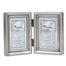 Lawrence Frames Antique Pewter Hinged Double 2x3 Picture Frame - Beaded Edge Design