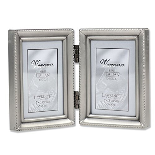 Lawrence Frames Antique Pewter Hinged Double 2x3 Picture Frame - Beaded Edge Design