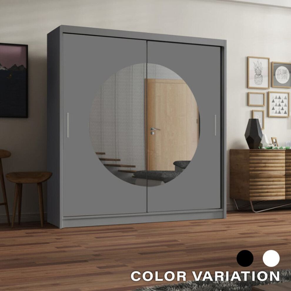 (Grey, 150CM) Moon Free Standing Sliding Door Wardrobe