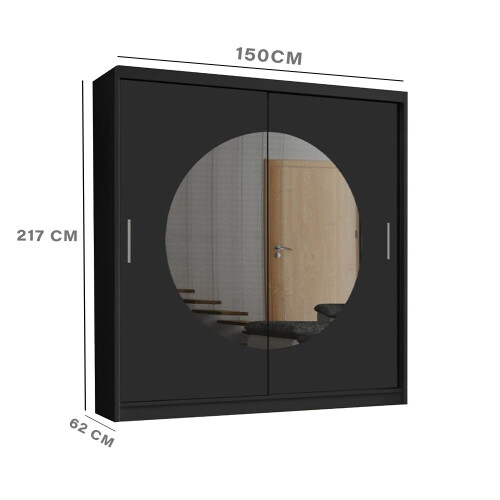 MN Furniture (Black, 150CM) Adjustable Wardrobe with Mirrored Sliding Door 1