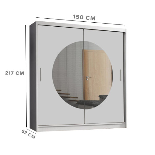 MN Furniture (White, 150CM) Adjustable Wardrobe with Mirrored Sliding Door 1