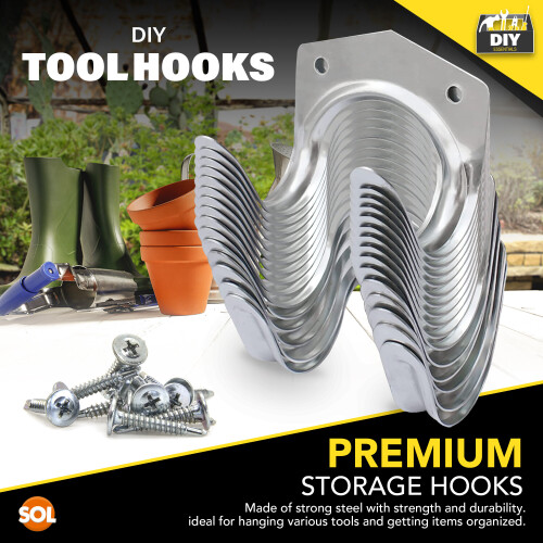 SOL 15pk Tool Hooks & Screws | Coat Garage Garden Tool Utility Hooks 2