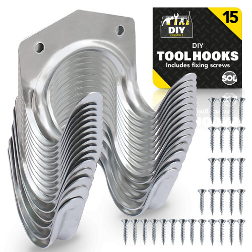 SOL 15pk Tool Hooks & Screws | Coat Garage Garden Tool Utility Hooks