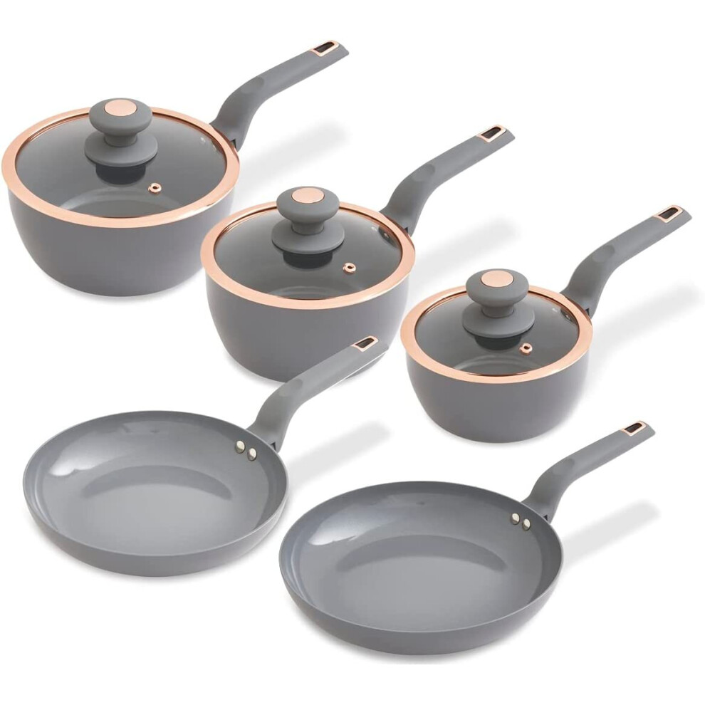 Tower T800232GRY Cavaletto 5 Piece Cookware Pan Set with 16cm, 18cm, 20cm Saucepans and 24cm, 28cm Non-Stick Frying Pans, Grey & Rose Gold - Image 2