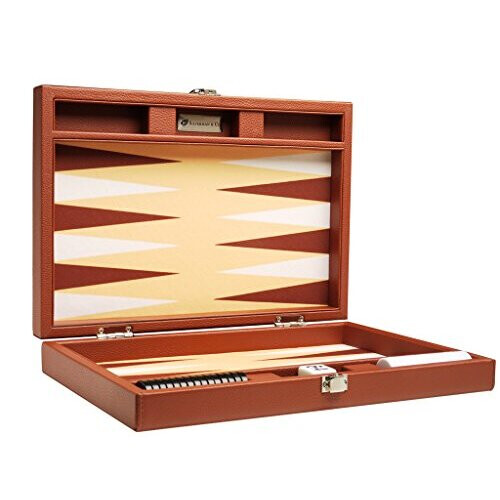 13-tums Premium Backgammon Set - Resestorlek - Ökenbrun Spelbräda