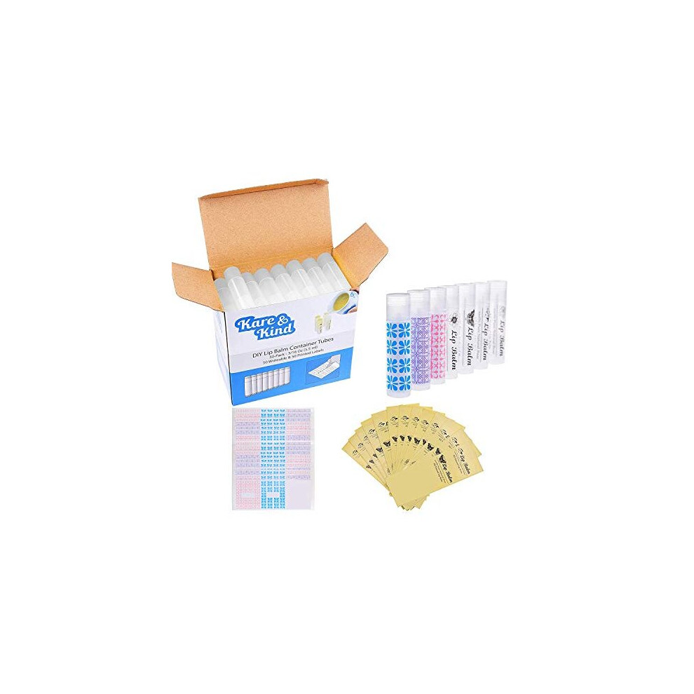 Kare & Kind Lip Balm Container Tubes - 50-Pack - Diy - Translucent - 3/16 Oz (5.5 Ml) - Including 50 Writeable & 50 Printe