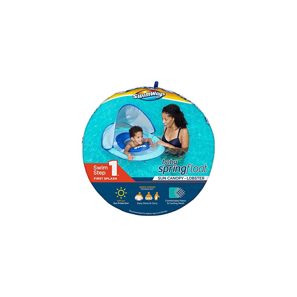 Flotteur à ressort pour bébé SwimWays avec auvent réglable et protection solaire UPF Blue Lobster