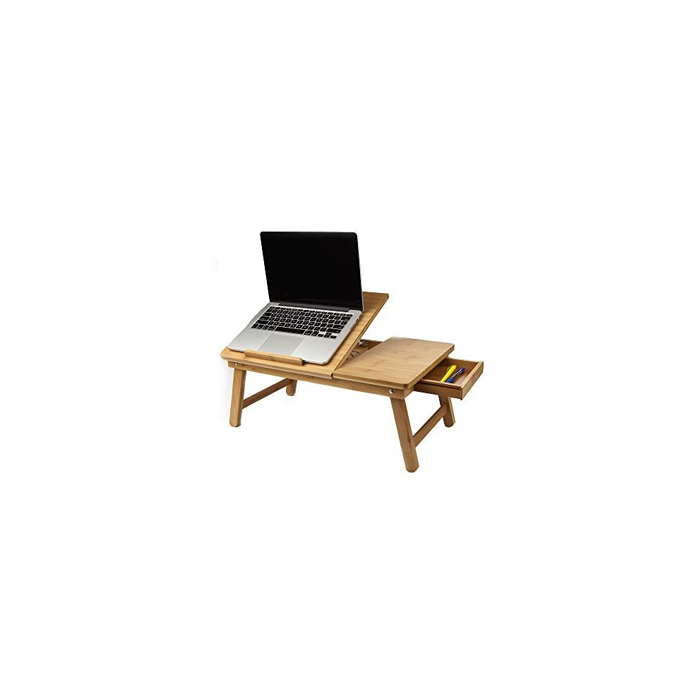 Mind Reader Laptop Lap Desk Flip Top with Drawer, Foldable Legs, Breakfast Tray, Brown