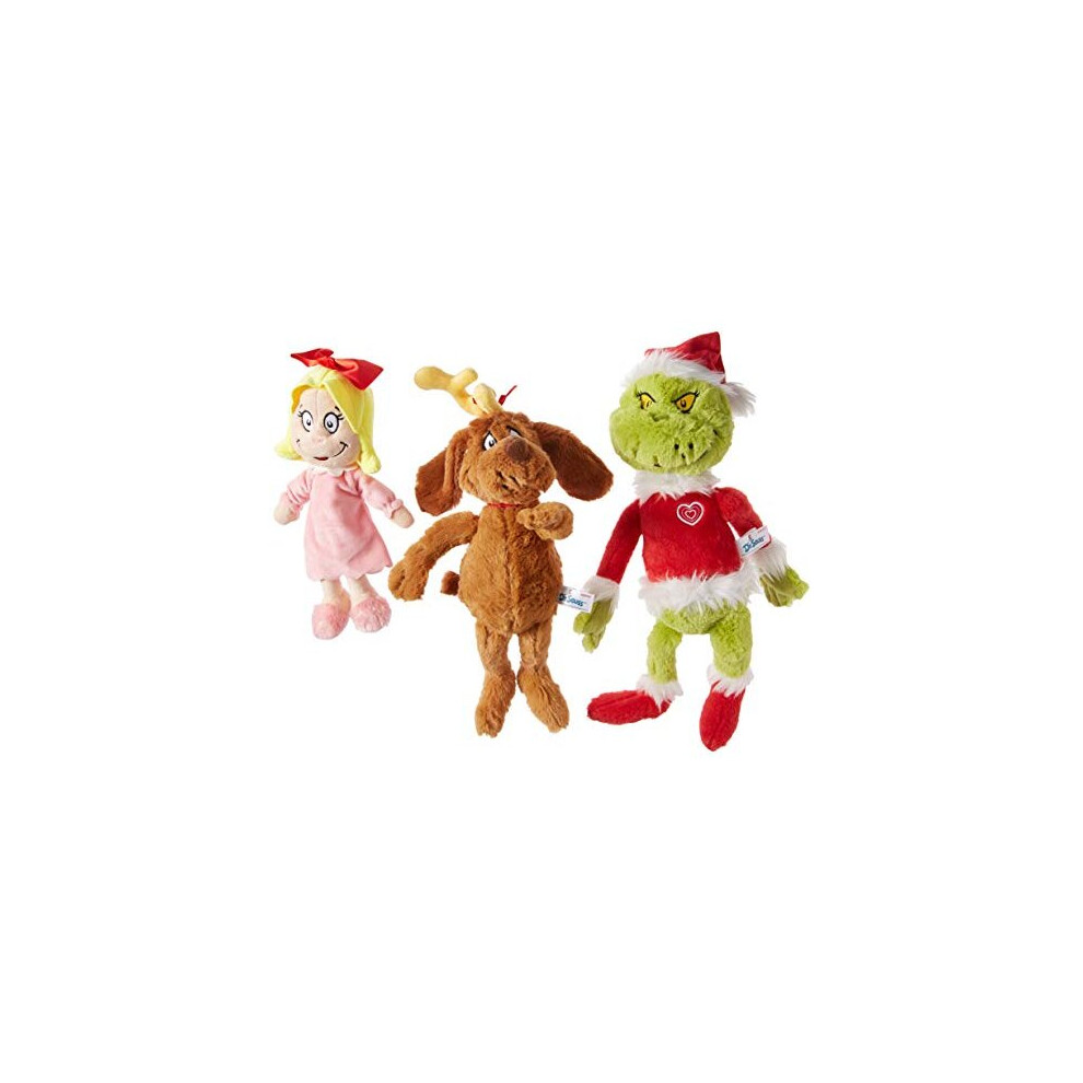 Aurora World Dr. Seuss Cindy Lou Who 12", Grinch Santa 19", & His Dog Max 18" Christmas Special Set of 3 Plush