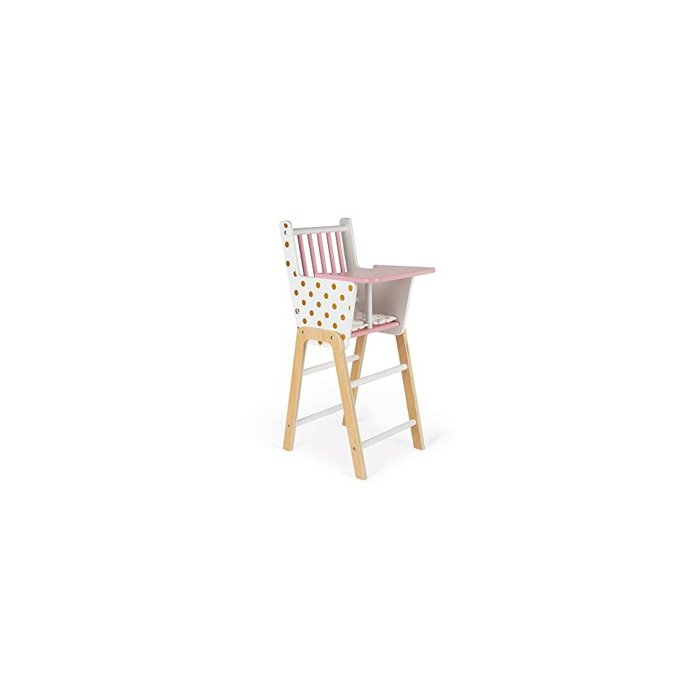 Janod Candy Chic Wooden Highchair For Baby Dolls - Ideal Mommy & Me Role Play, Develops Pretend Play & Nurturing Skills (Ages 3+) - Plush Soft Toy