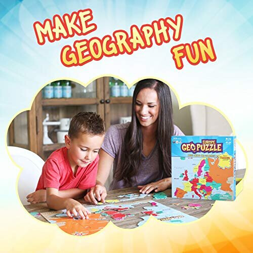 GeoToys - GeoPuzzle Ευρώπη - Εκπαιδευτικά Παιχνίδια για Παιδιά, 58 Τμχ Πάζλ Γεωγραφίας 1