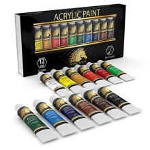 Acrylic Paint Set - 12 x 12ml Tubes - Lightfast - Heavy Body - Great Tinting Strength - Professional Grade  A