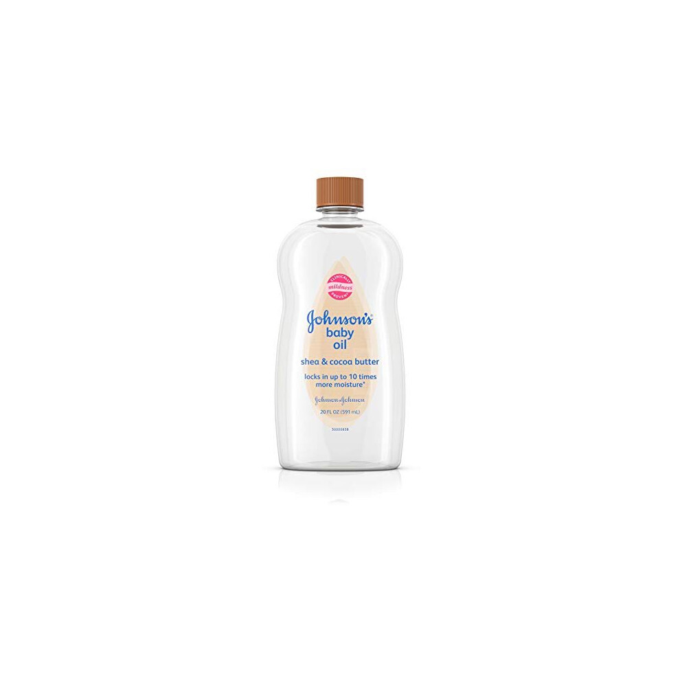 Johnsons Baby Oil, Mineral Oil Enriched with Shea & Cocoa Butter to Prevent Moisture Loss, Hypoallergenic, 20