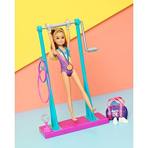Barbie Playset de gin  stica de gin  stica de boneca de boneca Barbie com acess  rios 2