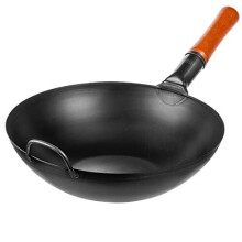 Patelnia wok z stali węglowej marki Yosukata – 13,5 cala, płaskie dno, wstępnie przyprawiony chiński wok z drewnianą rączką