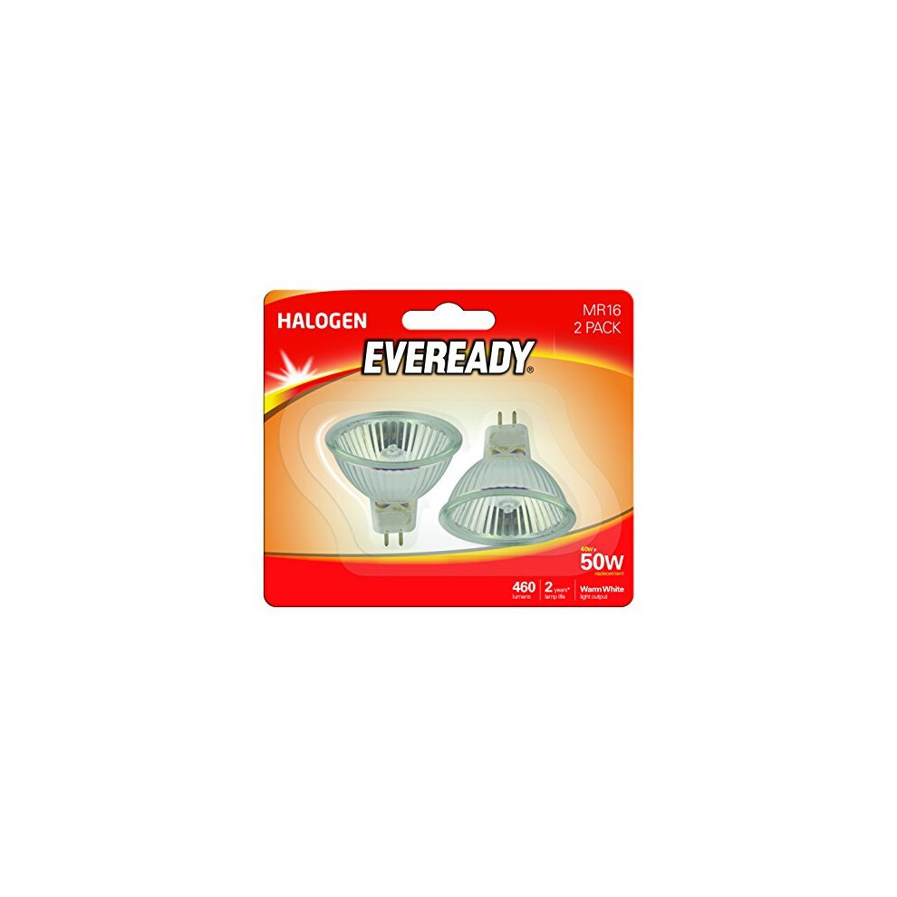 Eveready ECO Halogen 40W (50W Equivalent) MR16 Cap Light Bulb, Pack of 2, GU5.3, 50 W