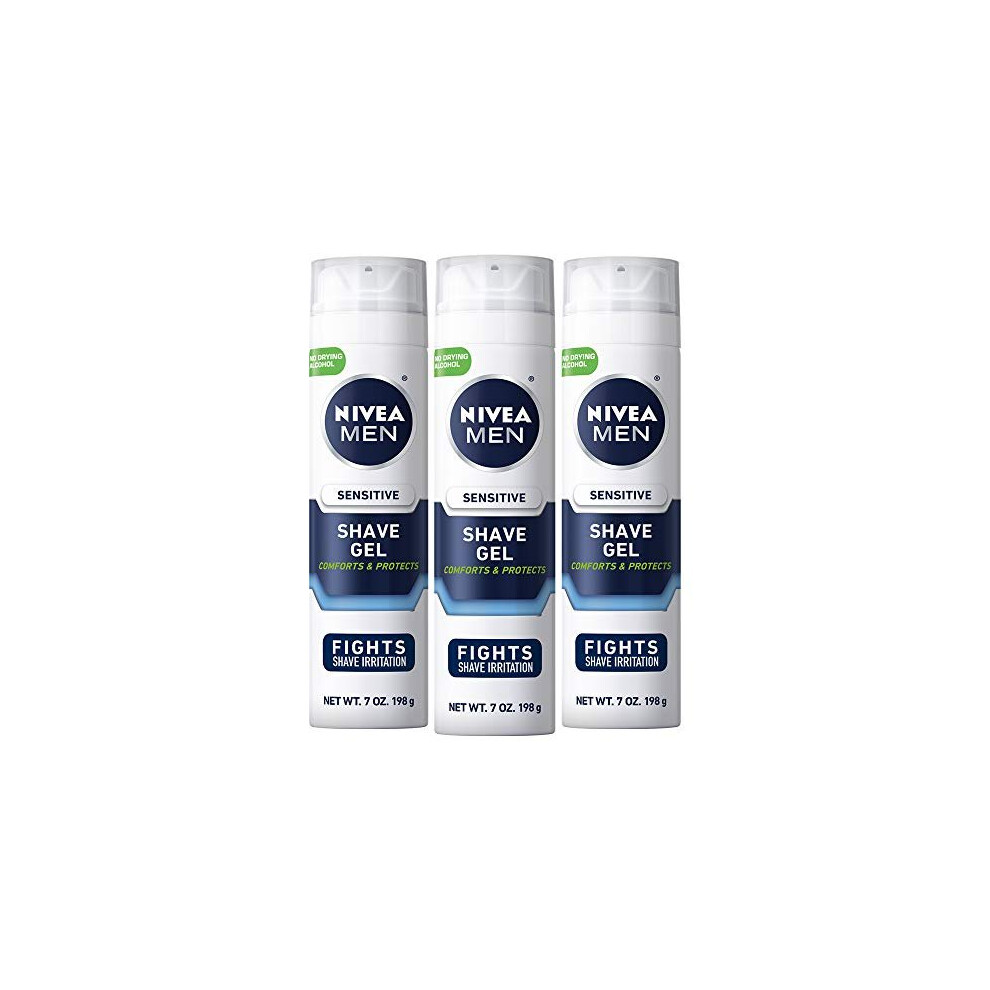 NIVEA MEN Sensitive Shave Gel with Vitamin E, Soothing Chamomile and Witch Hazel Extracts, 3 Pack of 7 Oz Cans