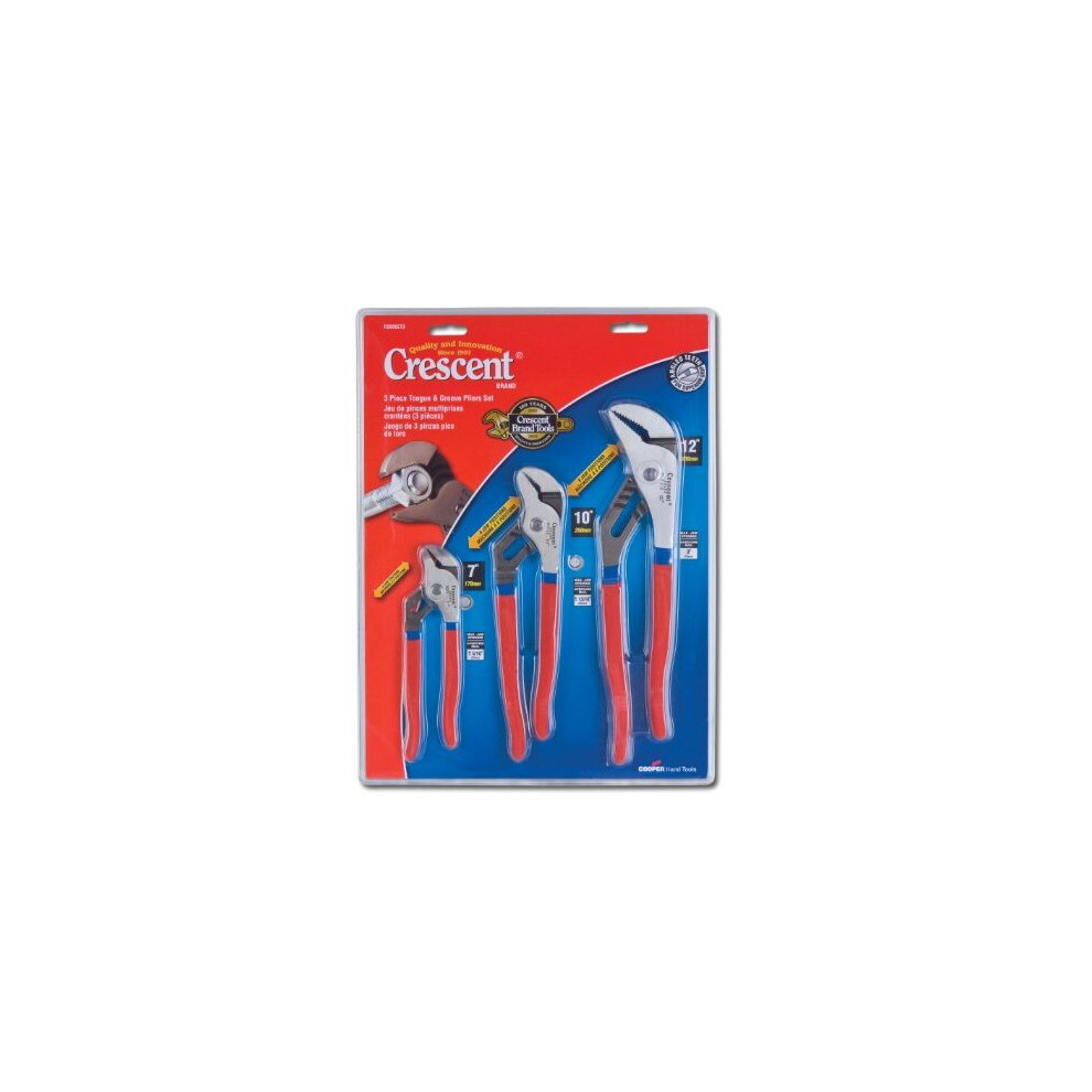 Crescent R200SET3 3 Piece 7-Inch, 10-Inch, and 12-Inch Tongue and Groove Plier Set