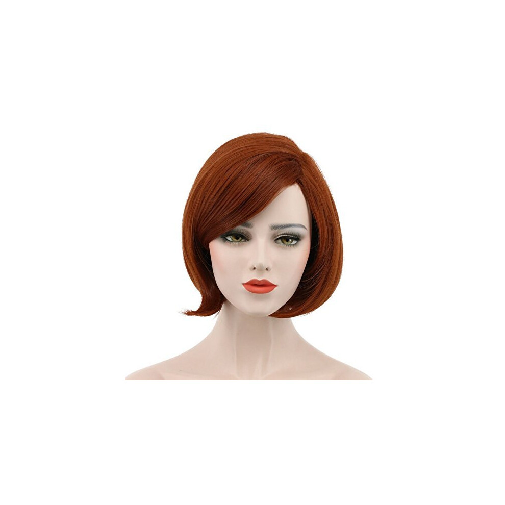 Perruque Courte Et Lisse Orange Fonc? Pour Femme Karlery - Perruque De Cosplay D'halloween - Perruque De F?Te Pour Costume D'anime-image