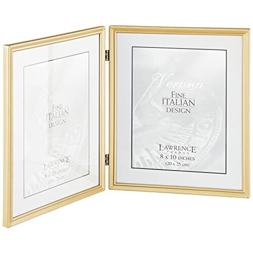 Lawrence Frames Antique Brass 8x10 Hinged Double Picture Frame - Bead Border Design