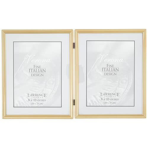 Lawrence Frames Antique Brass 8x10 Hinged Double Picture Frame - Bead Border Design 1