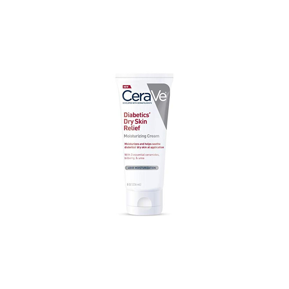 CeraVe Moisturizing Cream for Diabetics Dry Skin | Urea Cream with Bilberry for Face and Body | Fragrance Fre