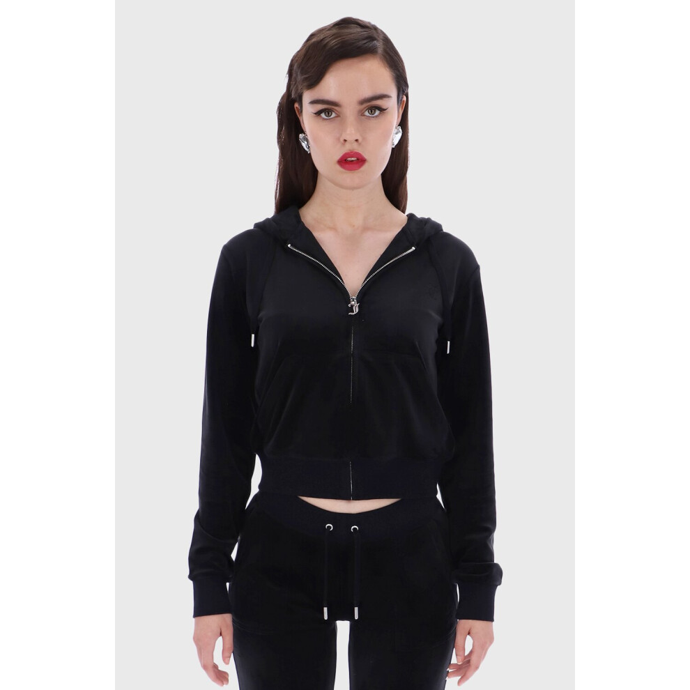 (Large, Black) Juicy Couture Robertson Velour Zip Front Hoodie