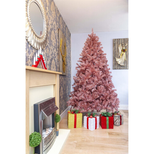 6Ft/1.8M Artificial Christmas Tree Rose Gold Shiny Tinsel Tips Bushy Look 2