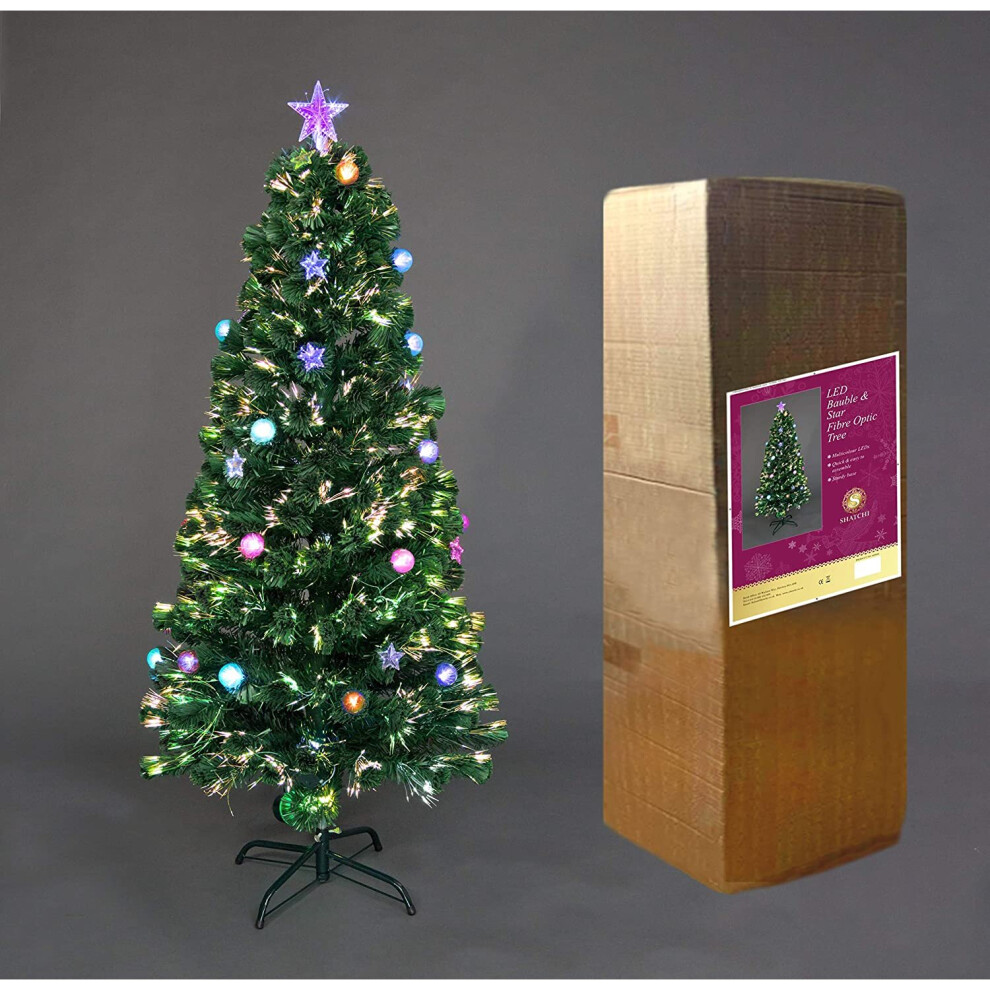 Shatchi (3Ft) Baubles And Stars Fibre Optic Christmas Tree Led Pre-Lit Light 3Ft