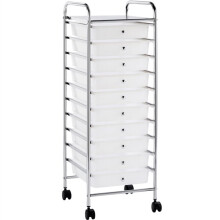 (White, 10 Drawer) Yaheetech Rolling Storage Cart with Lockable Wheels for Home/Office