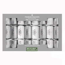 Pack Of 8 Premium Christmas Crackers Traditional Recyclable Eco Friendly Silver And White