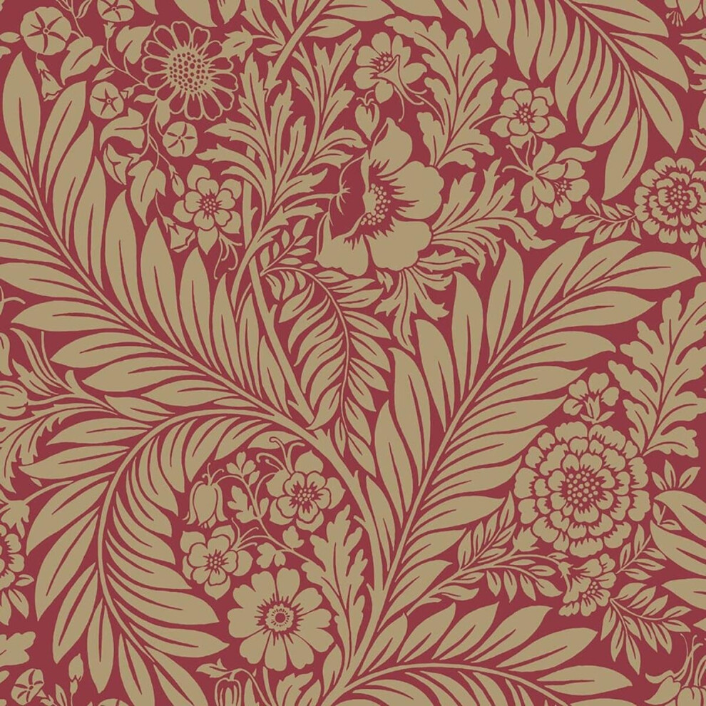 Belgravia Florence Floral Wallpaper Metallic Contemporary Flower Smooth Red/Gold